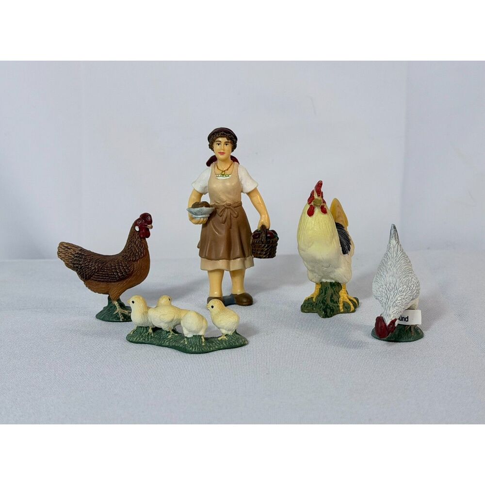 Vtg Schleich Chicken Hen Lot of 5 Girl Feeding Chicks Farm Life Country Baby